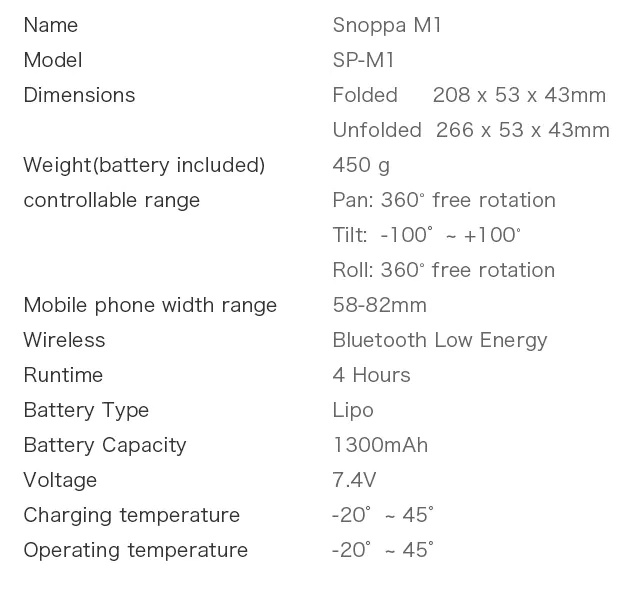 snoppa-m1-specs